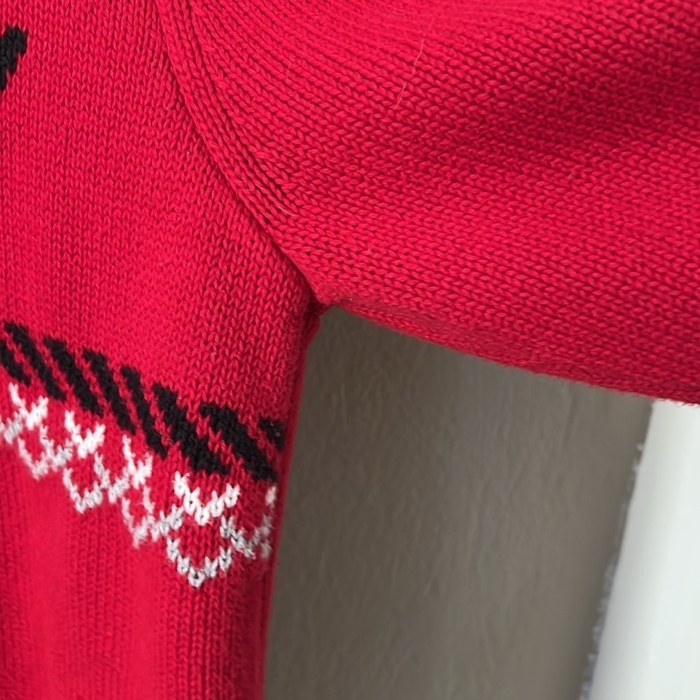 Vintage 90s Chaps Moose Nordic Sweater Men’s L Red 1/4 Zip 100% Cotton - Picture 9 of 15